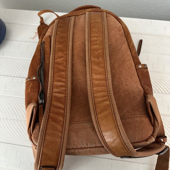 Old Tend backpack Brown 100% Eco Genuine Leather Studded Embellished Modern - Picture 7 of 12